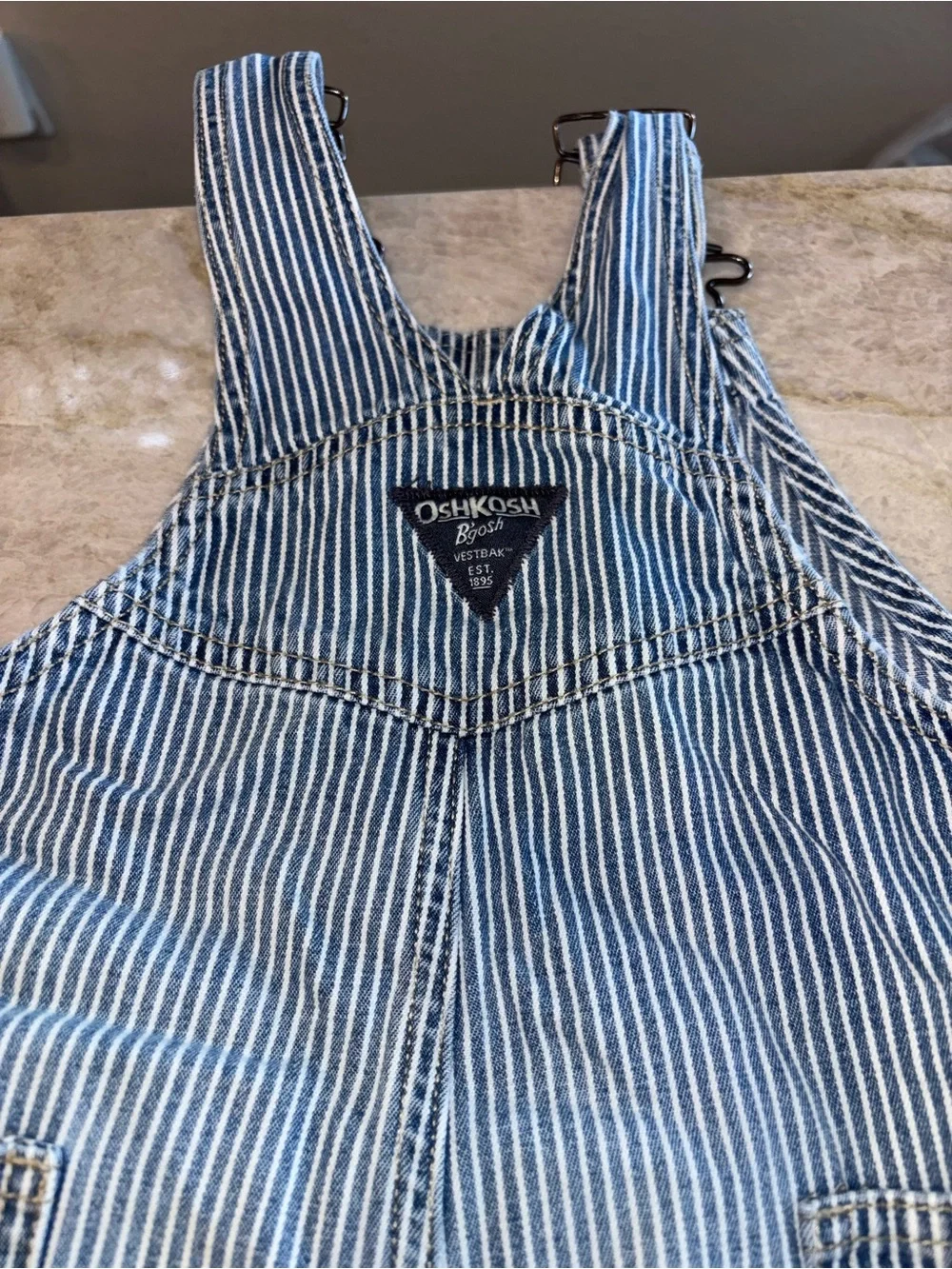 OshKosh B'gosh Blue & White Striped kids overalls
